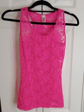 Tanco Lace Tank, Size Small, Hot Pink, Floral Sheer, Nylon